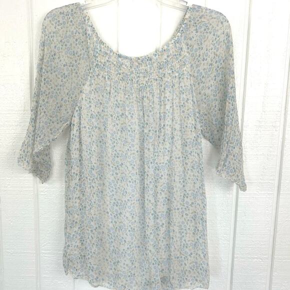 Giusy Women Silk 3/4 Sleeve Off Shoulder Blouse Top Fairy Romantic Blue Small - Picture 8 of 9